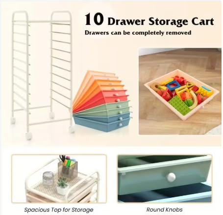 10 Drawer Rolling Storage Cart Organizer with Locking Wheels K272963