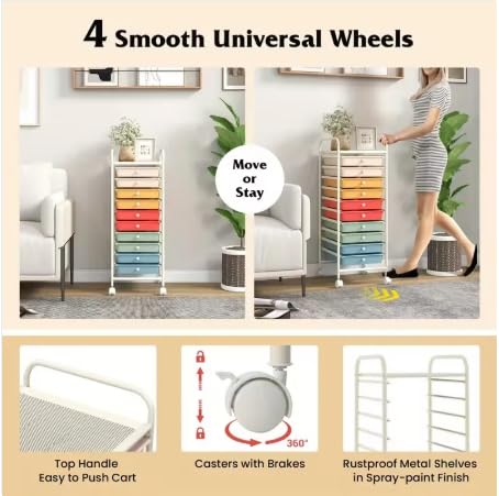 10 Drawer Rolling Storage Cart Organizer with Locking Wheels K272963