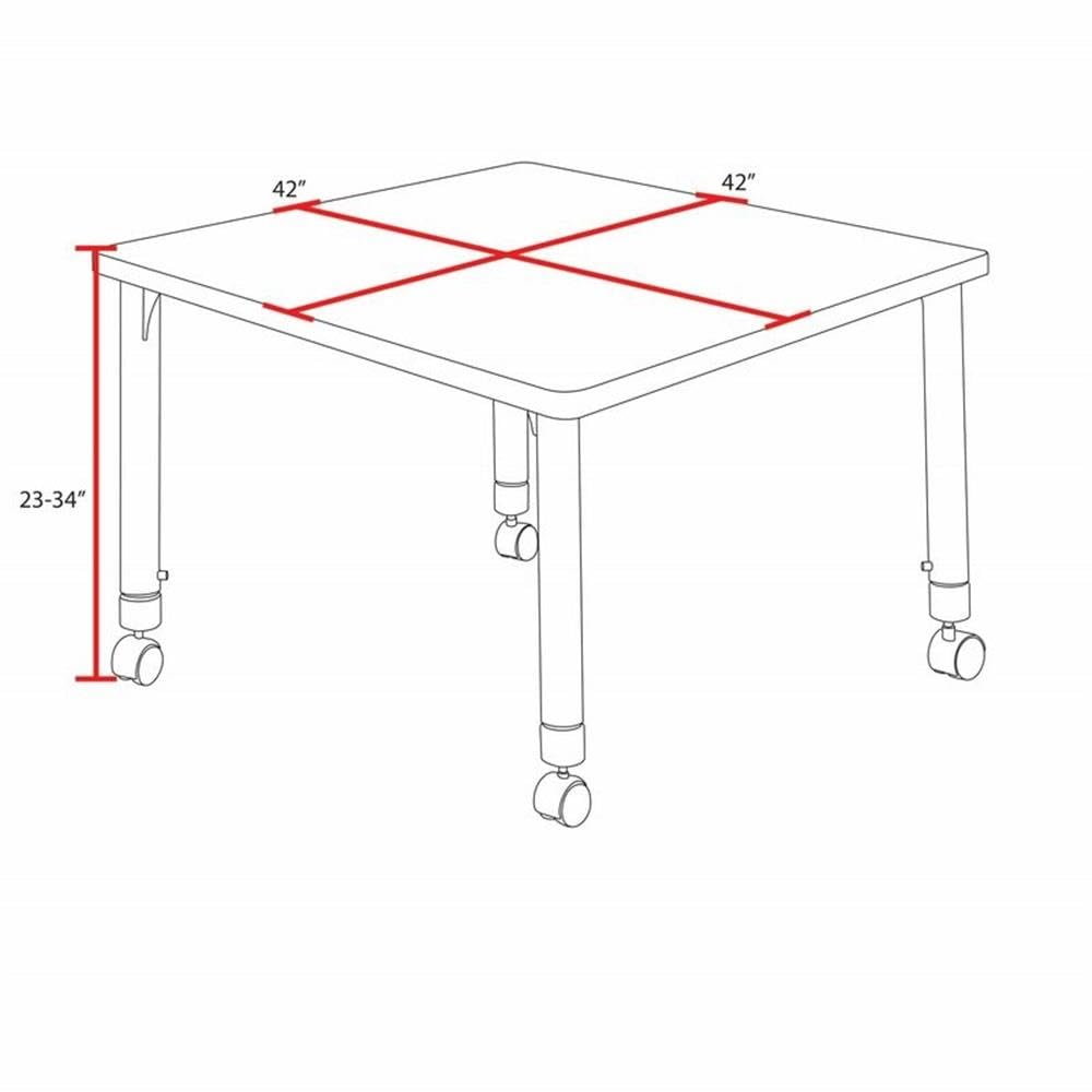 42" Square Mobile Table with 4 Blue Stack Chairs E763210