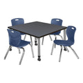 42" Square Mobile Table with 4 Blue Stack Chairs E763210
