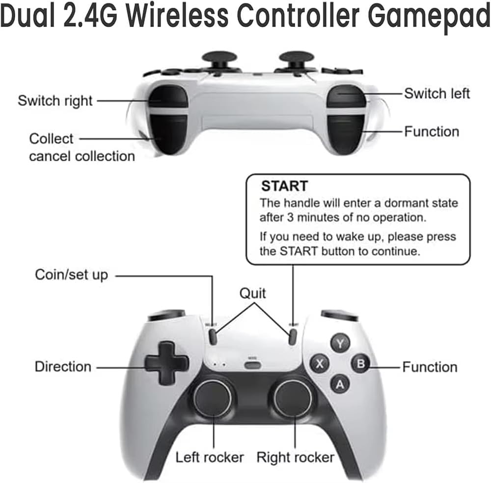 4K TV Game Stick 64GB Retro Game Console with 2 Wireless Controllers W102