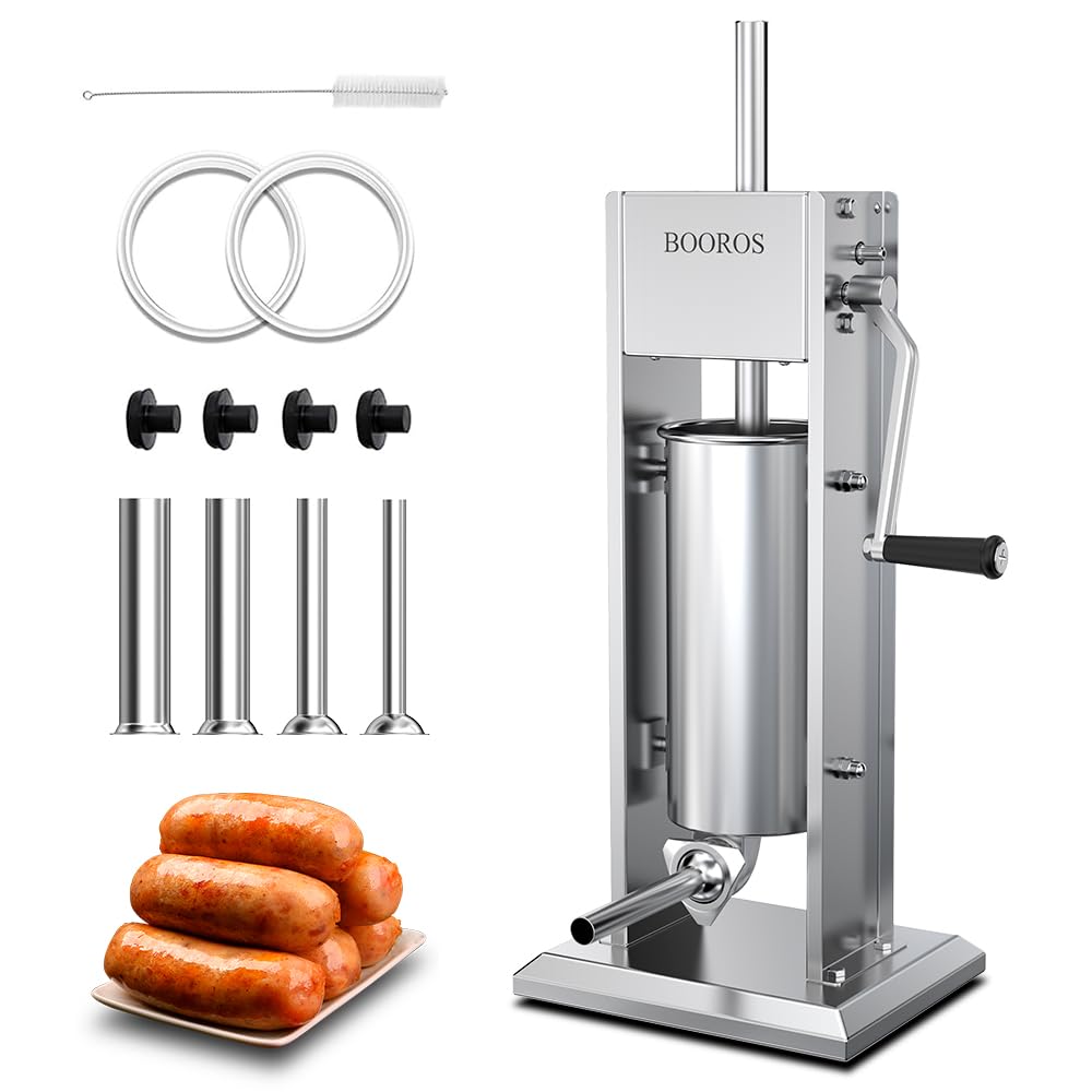 Manual Sausage Stuffer, 11Lbs/5L Meat Stuffer, 4 Stuffing Tubes I7393
