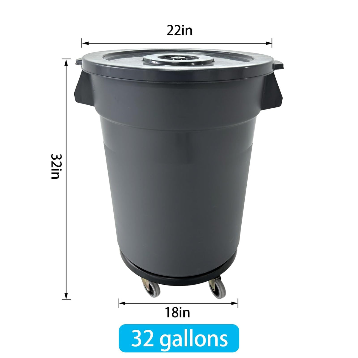 32 Gallon Outdoor Trash Can with Lid and Wheels, 2 Pack D423