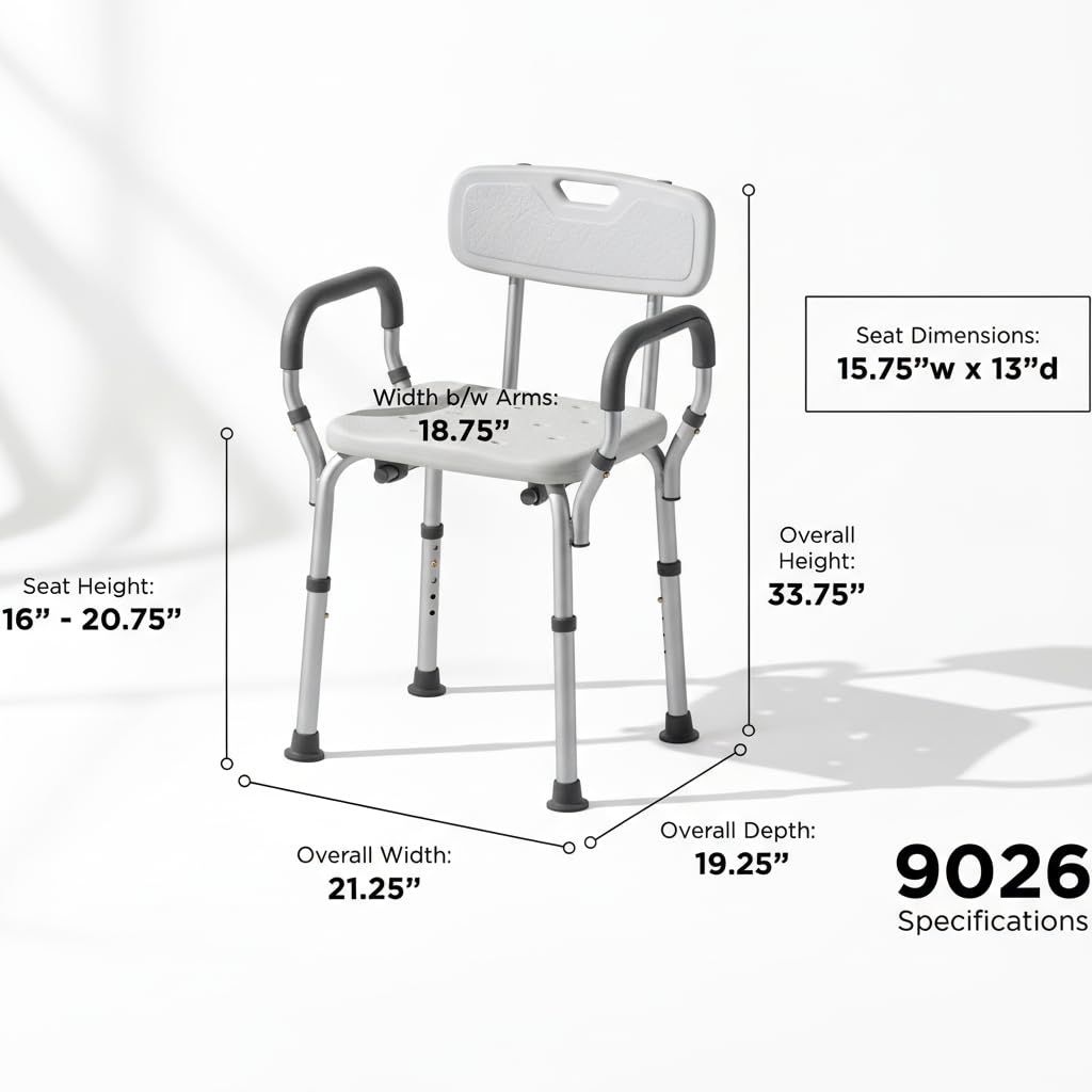 Bath Seat with Removable Arms & Back, 300 lb Capacity, Adjustable Height Q63337