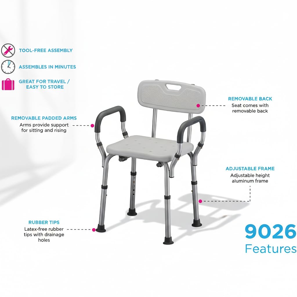 Bath Seat with Removable Arms & Back, 300 lb Capacity, Adjustable Height Q63337