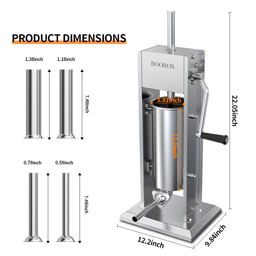 Manual Sausage Stuffer, 11Lbs/5L Meat Stuffer, 4 Stuffing Tubes I7393