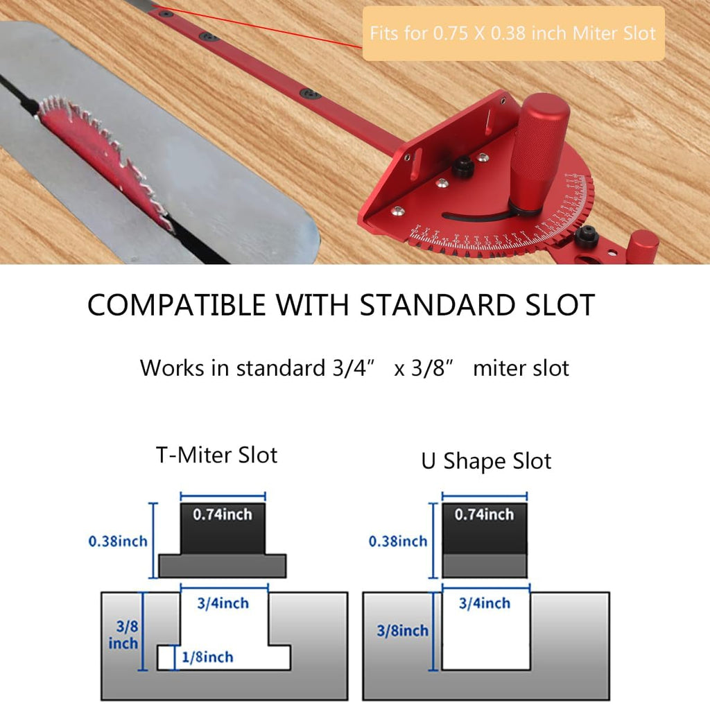 Aluminum Precision Miter Gauge with T-Track Fence and Flip Stop N95519