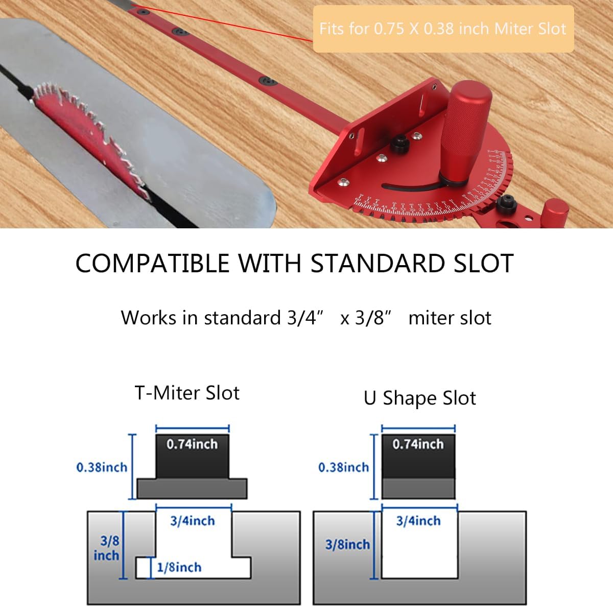 Aluminum Precision Miter Gauge with T-Track Fence and Flip Stop N95519