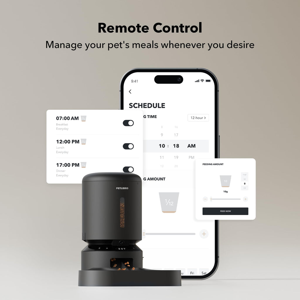 Automatic Cat Feeder with Camera, 1080P HD Video, 5G WiFi, 2-Way Audio, Dual Tray, Black 5L R991