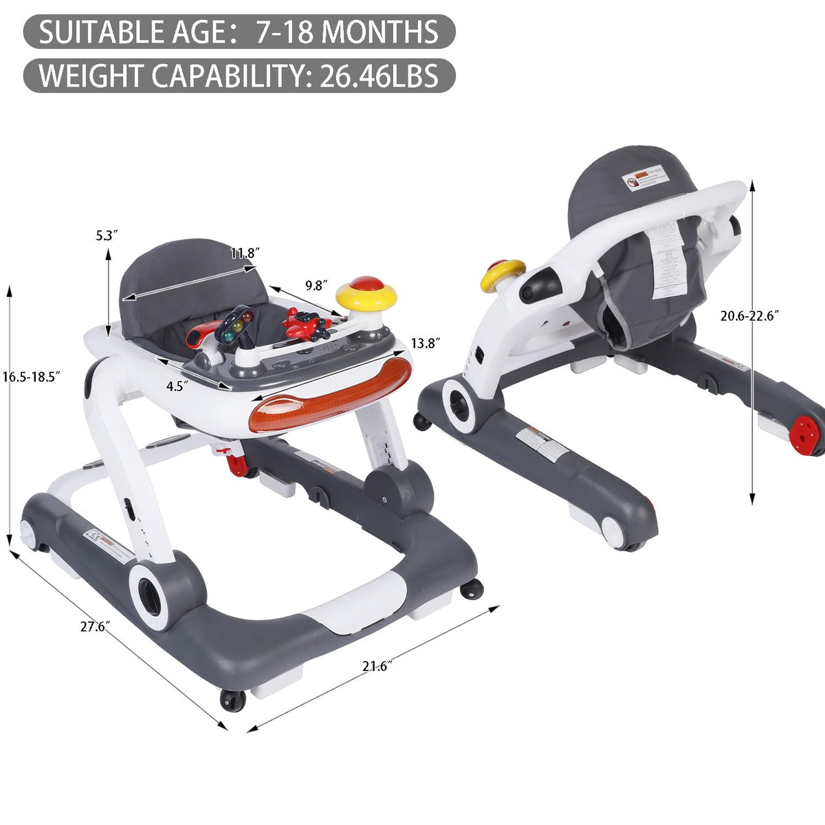5 in 1 Baby Activity Walker with Wheel, Music & Lights F94944