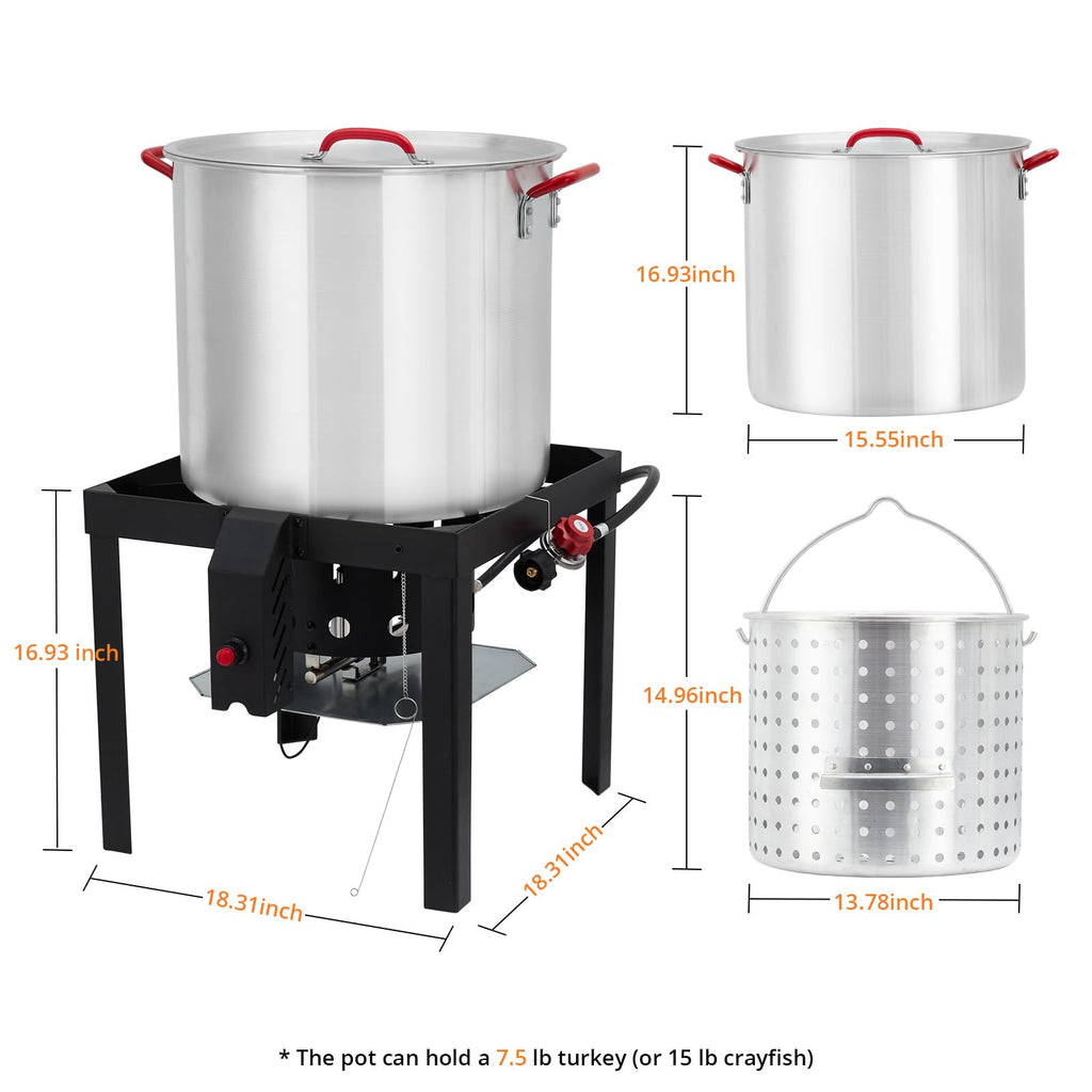 60 Qt Aluminum Seafood Boil Pot with Basket & Burner A257237