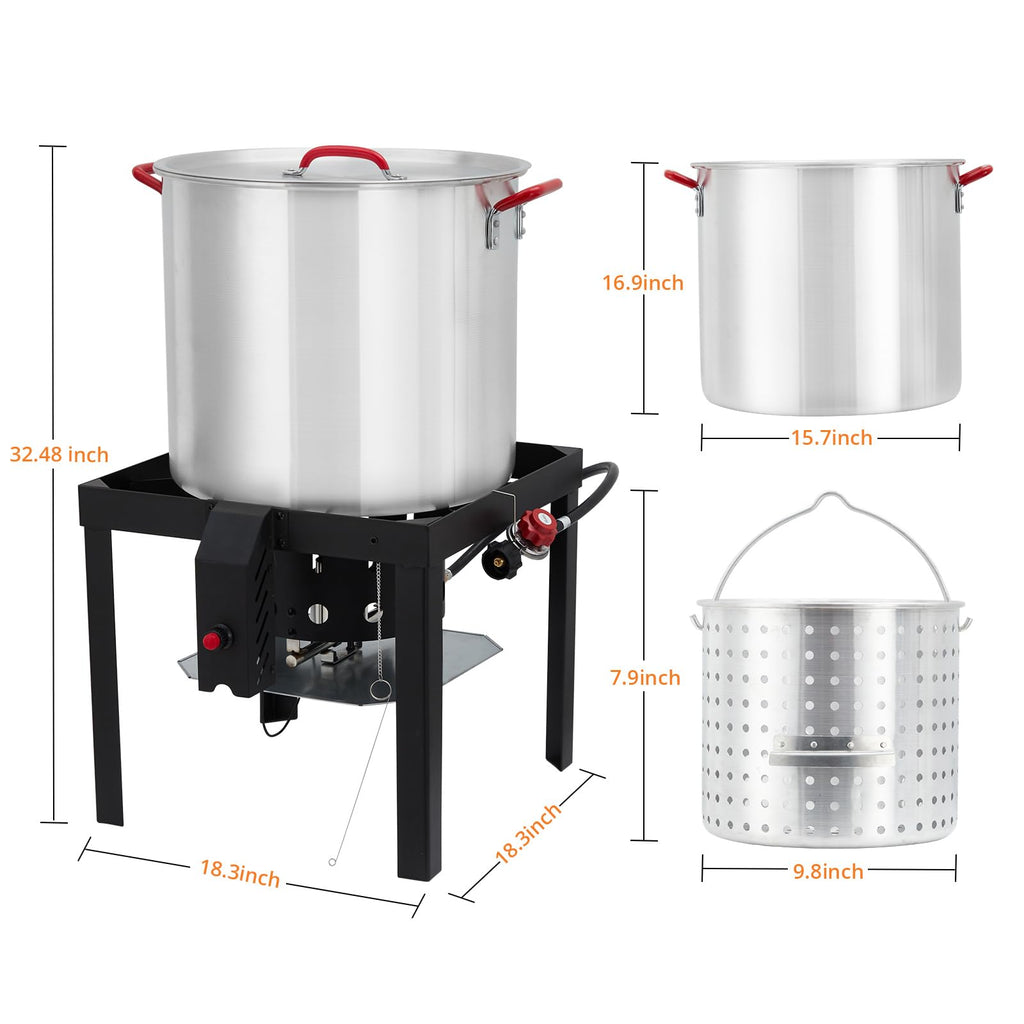 60QT Seafood Boil Pot with Strainer Basket and Propane Burner Stove U454991