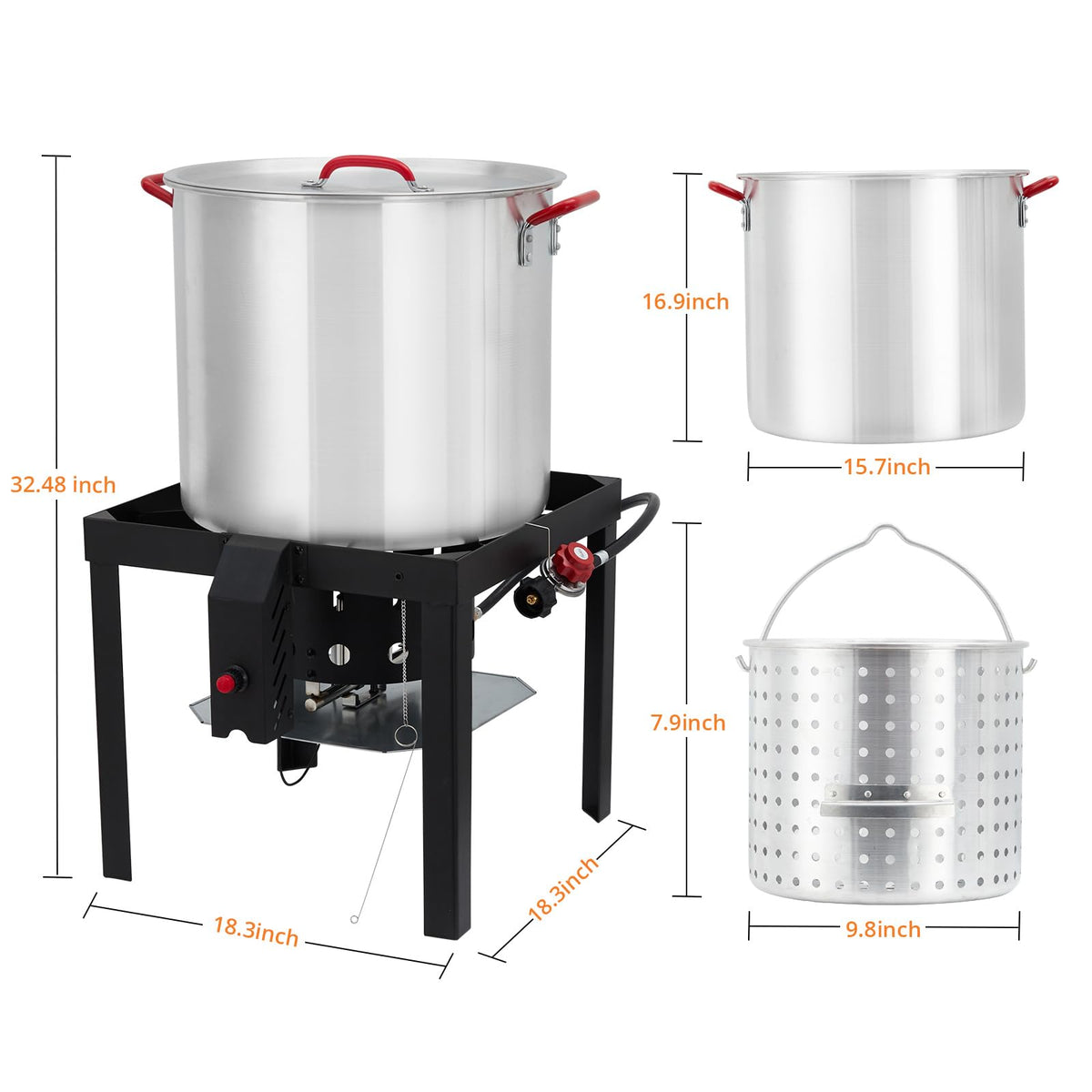 60QT Seafood Boil Pot with Strainer Basket and Propane Burner Stove U454991