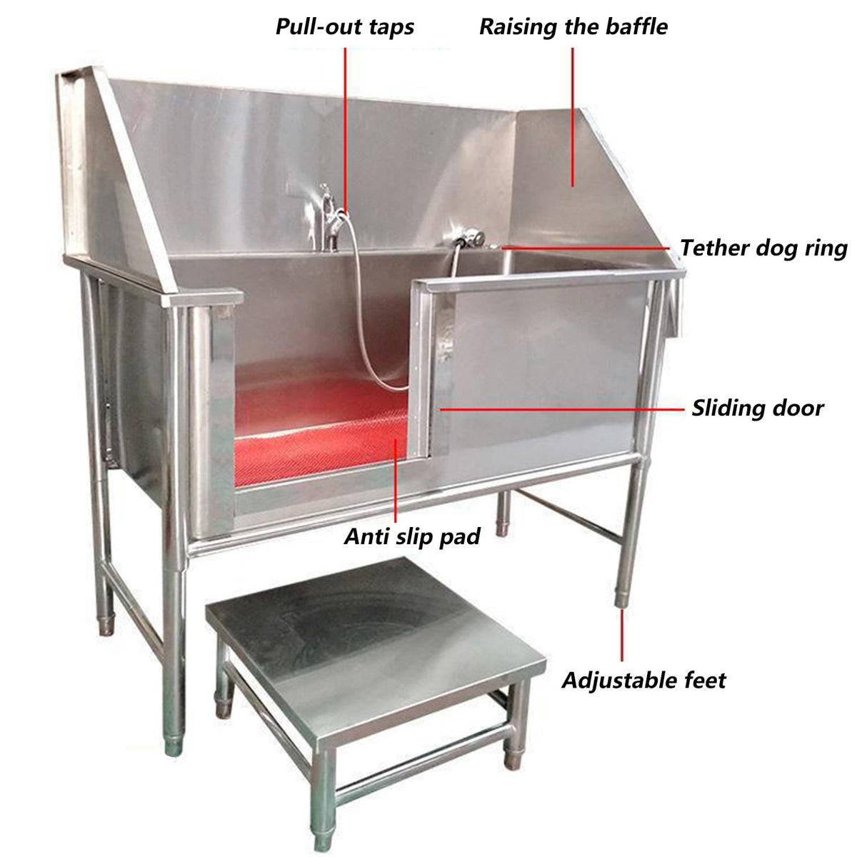 47 Inch Stainless Steel Dog Grooming Tub with Walk-in Stairs L677829