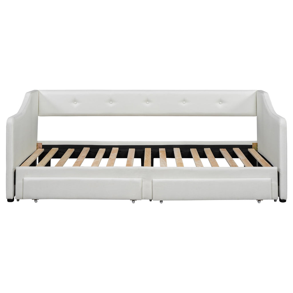 Beige Upholstered Daybed with Trundle and Storage Drawers Y420