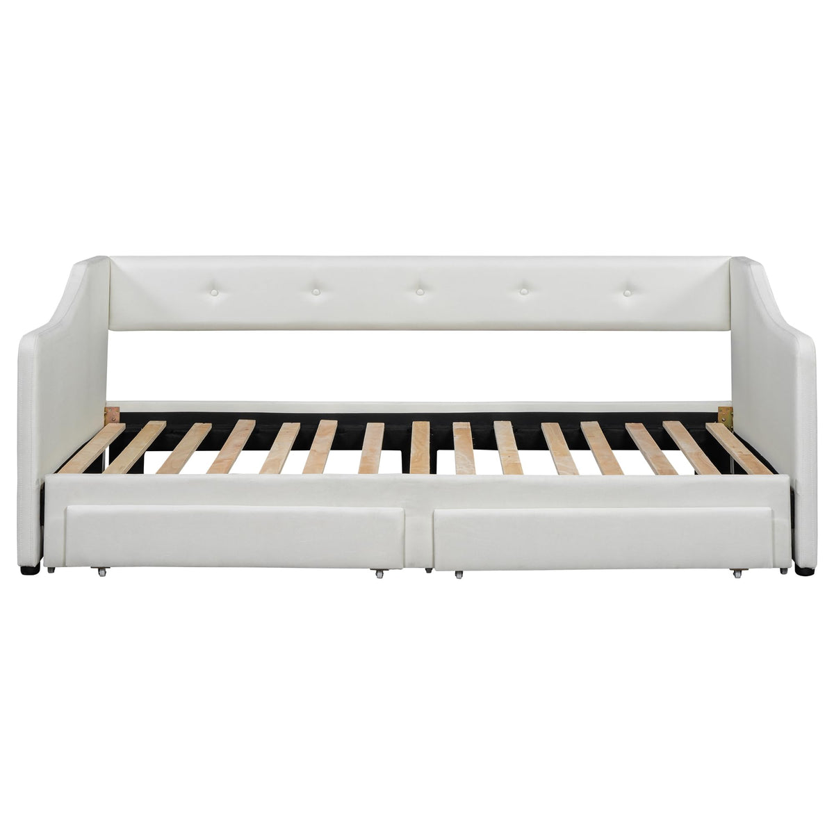 Beige Upholstered Daybed with Trundle and Storage Drawers Y420