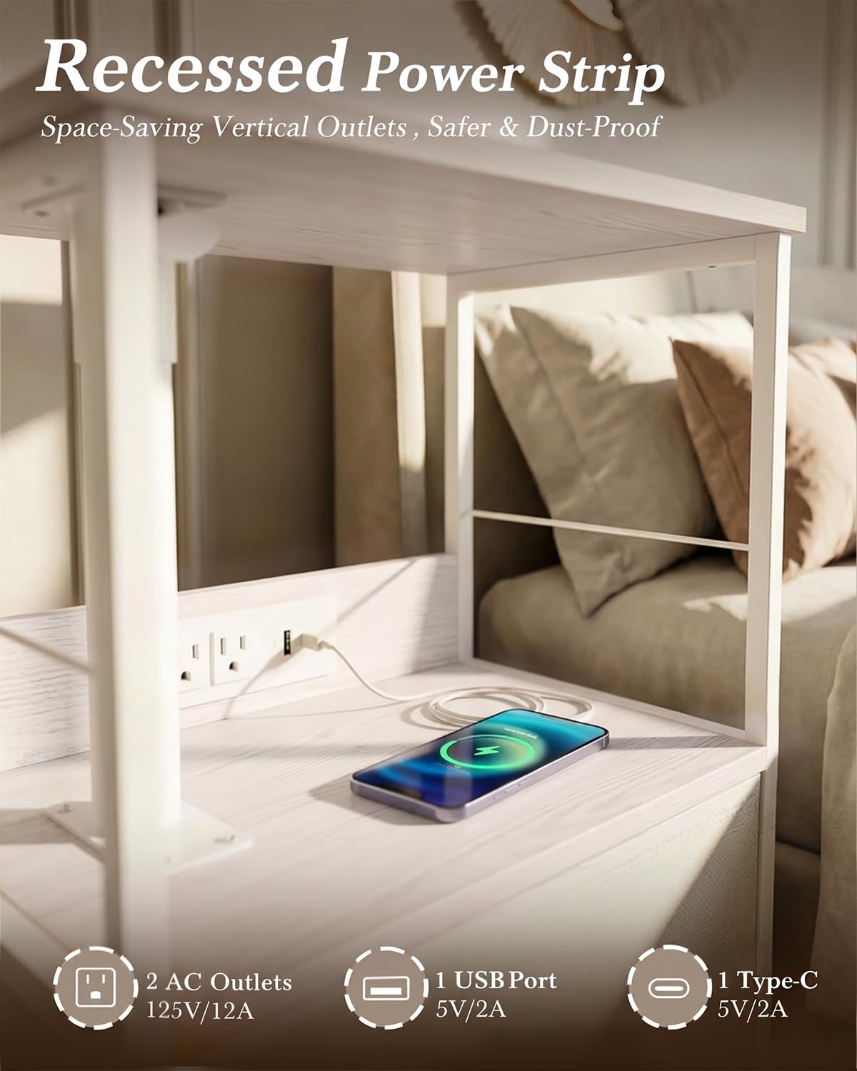 White Night Stand with Charging Station & Swivel Top I3100