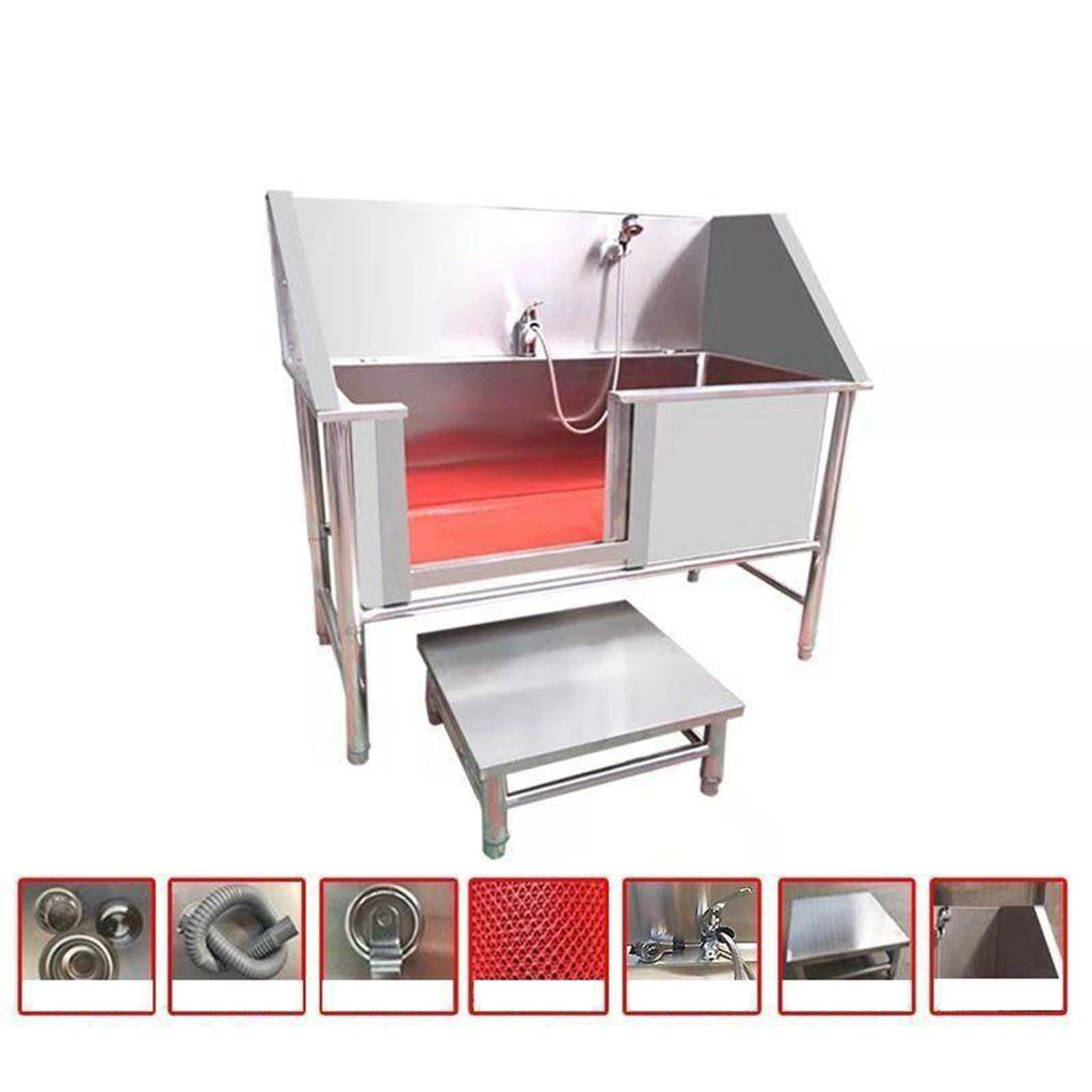 47 Inch Stainless Steel Dog Grooming Tub with Walk-in Stairs L677829