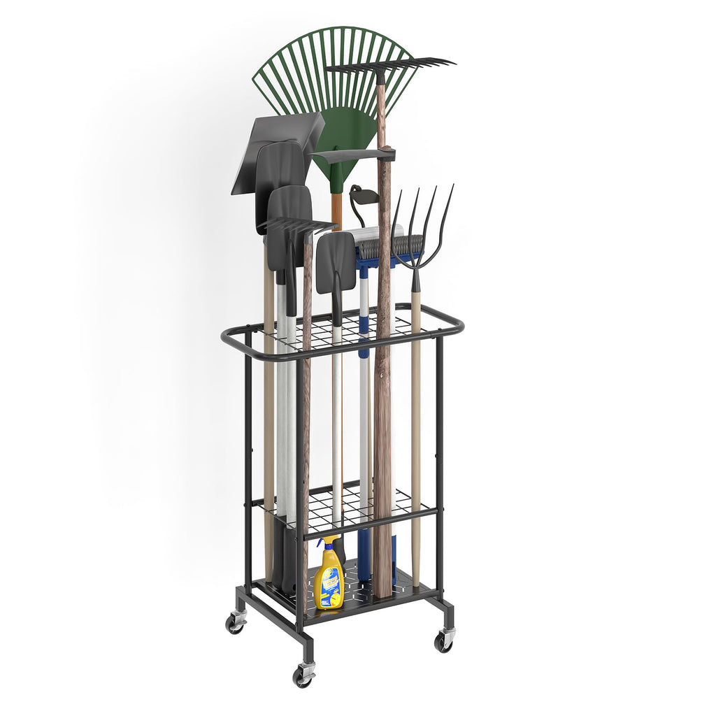 Heavy Duty Metal Garden Tool Organizer with Wheels I5766