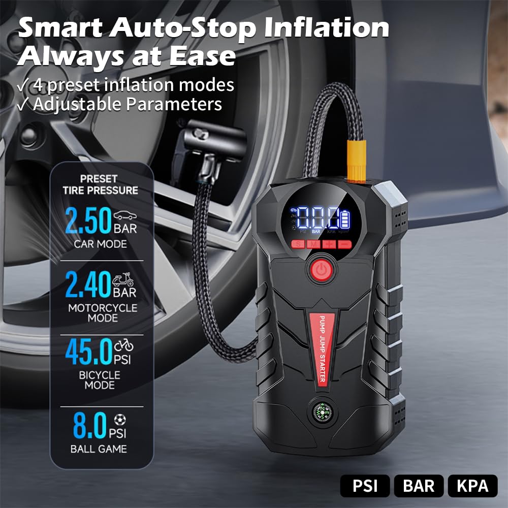 4-in-1 Car Battery Jump Starter with 150PSI Tire Inflator Q64459
