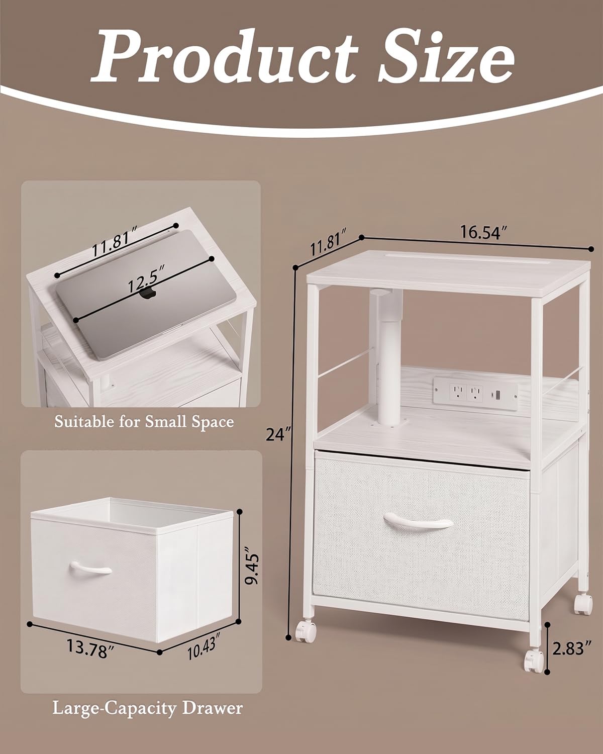 White Night Stand with Charging Station & Swivel Top I3100