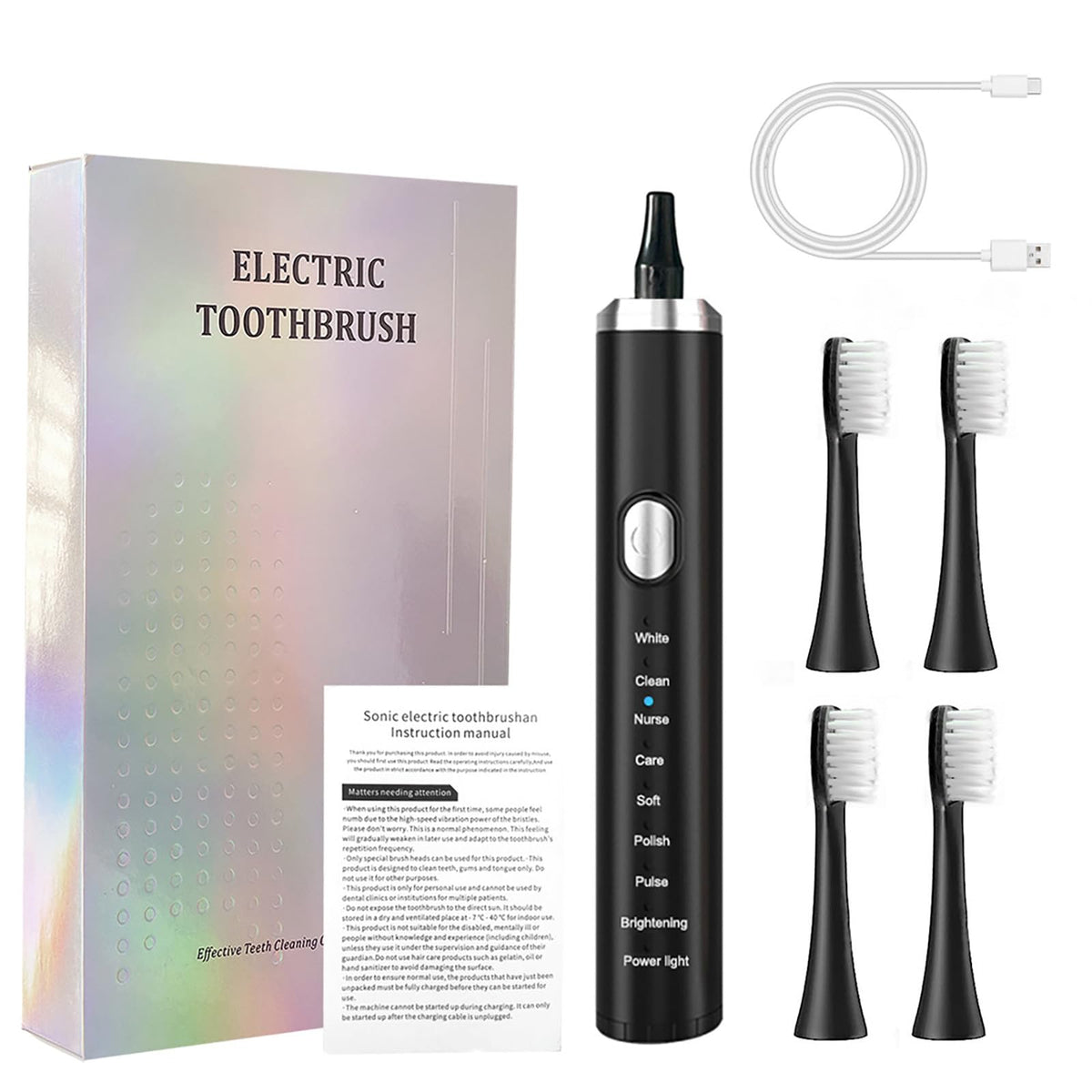Rechargeable Electric Toothbrush with 4 Replacement Heads K500