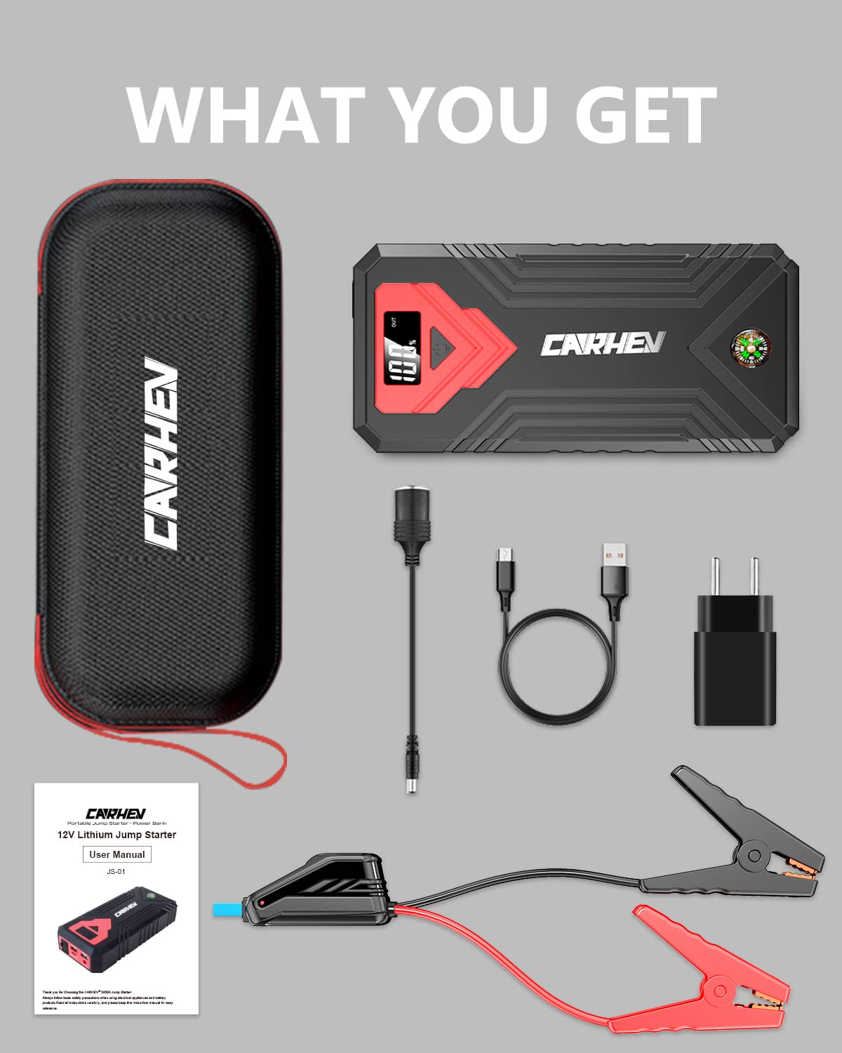 3000A 24000mAh 12V Jump Starter with LED Light and USB QC 3.0 P20704