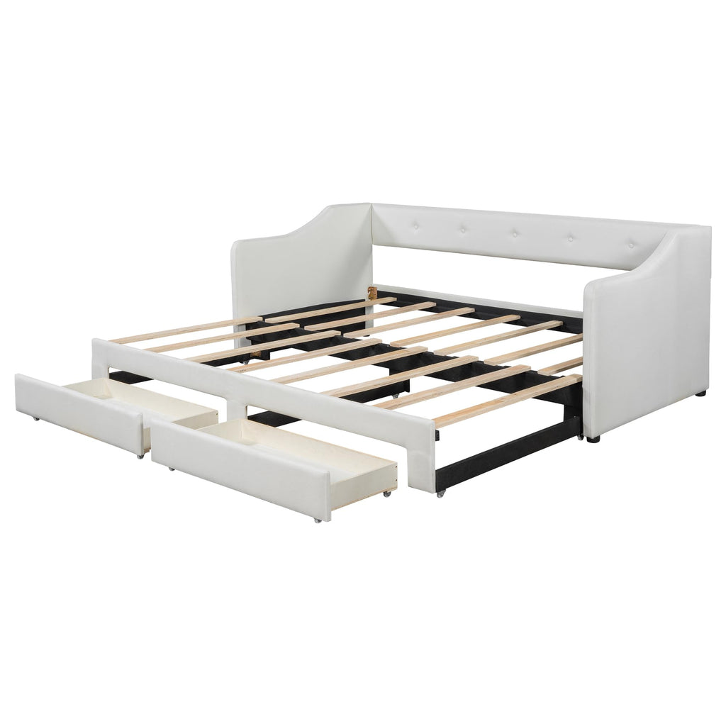Beige Upholstered Daybed with Trundle and Storage Drawers Y420