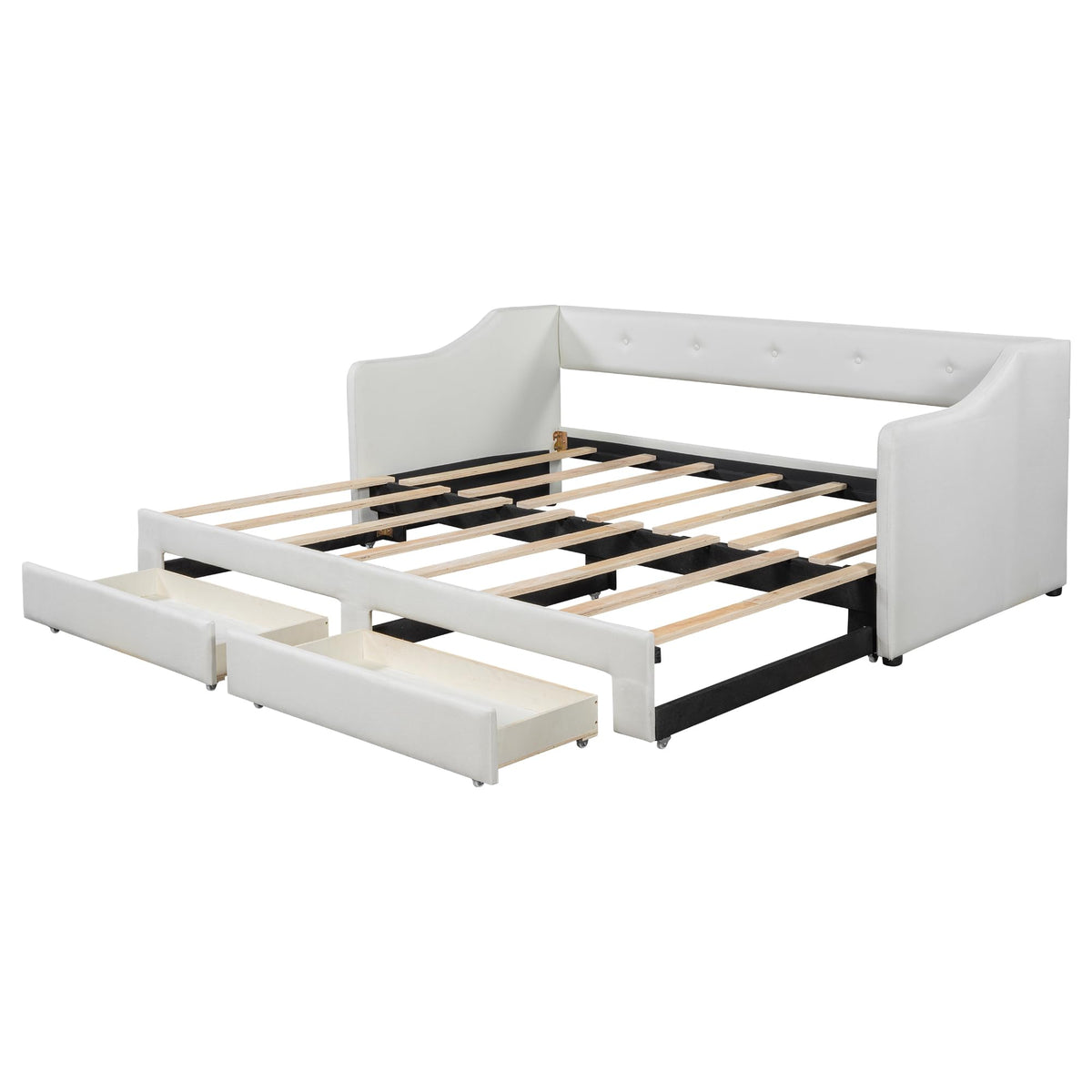 Beige Upholstered Daybed with Trundle and Storage Drawers Y420
