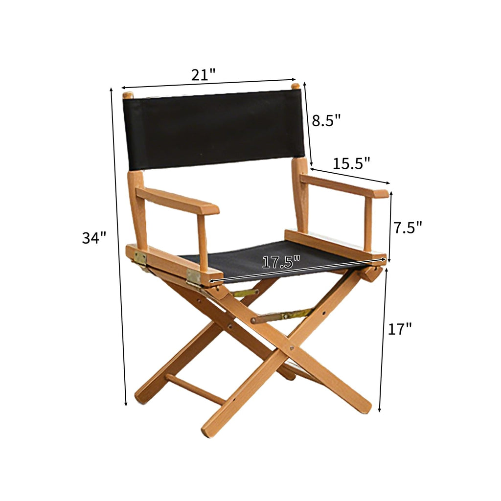 2 PCS Black Solid Wood Folding Director Chairs with Armrests E950