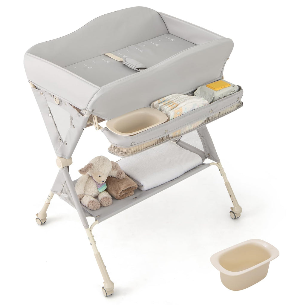 Portable Foldable Baby Changing Table with Wheels Y66875