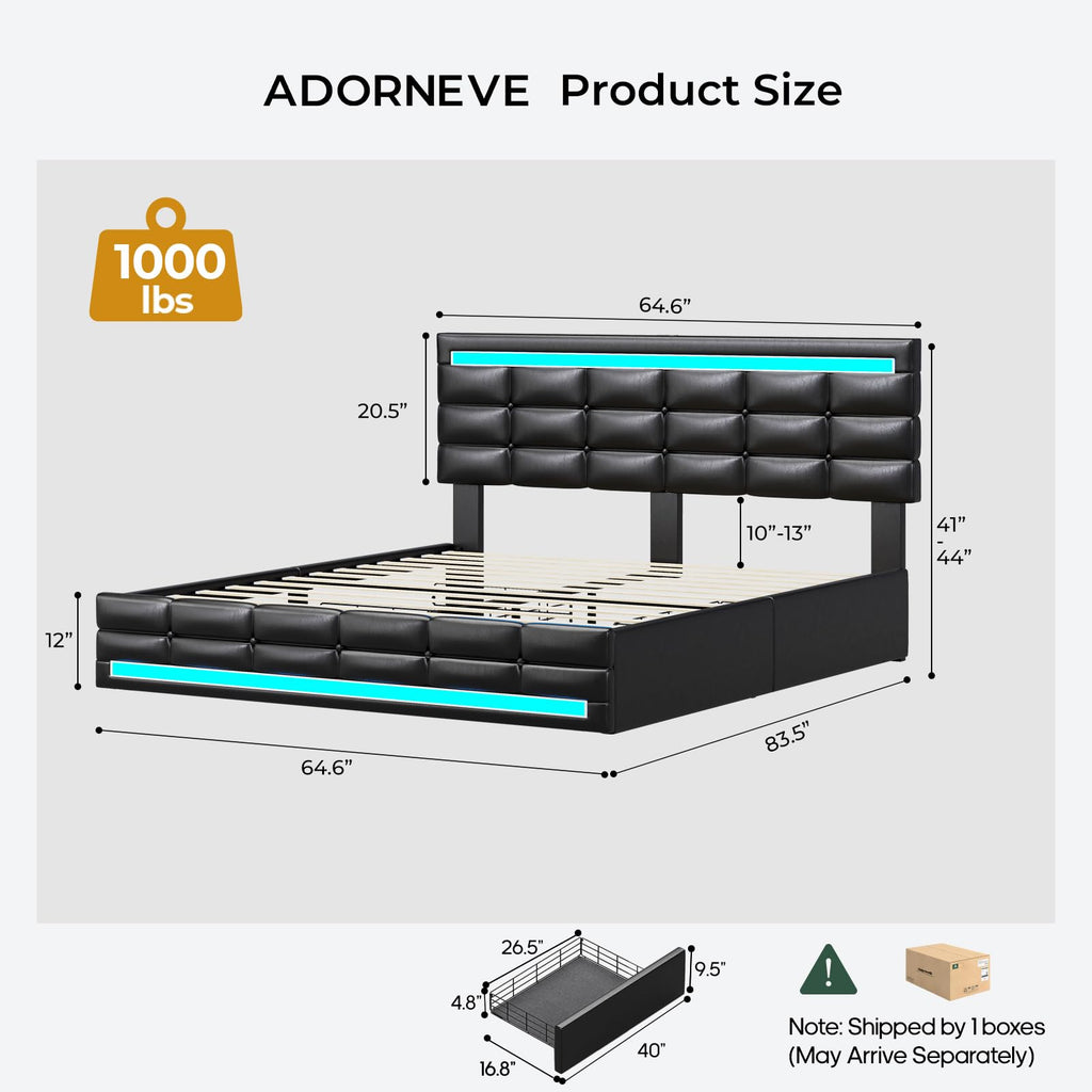 Queen Bed Frame with 4 Storage Drawers J422310