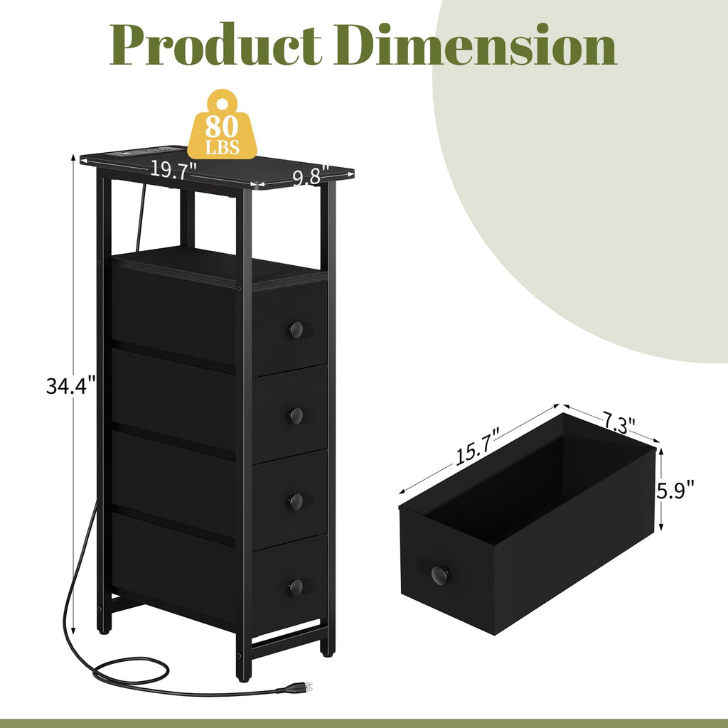 Narrow Nightstand with Charging Station W4108