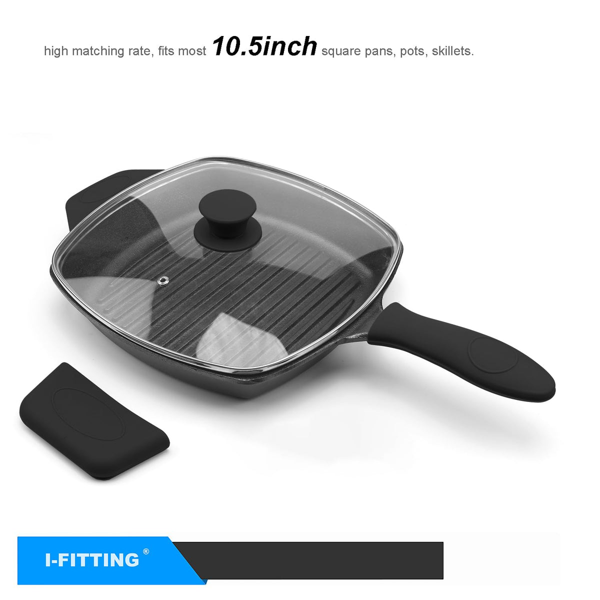 10.5 Inch Vented Square Glass Lid with Silicone Knob F968483