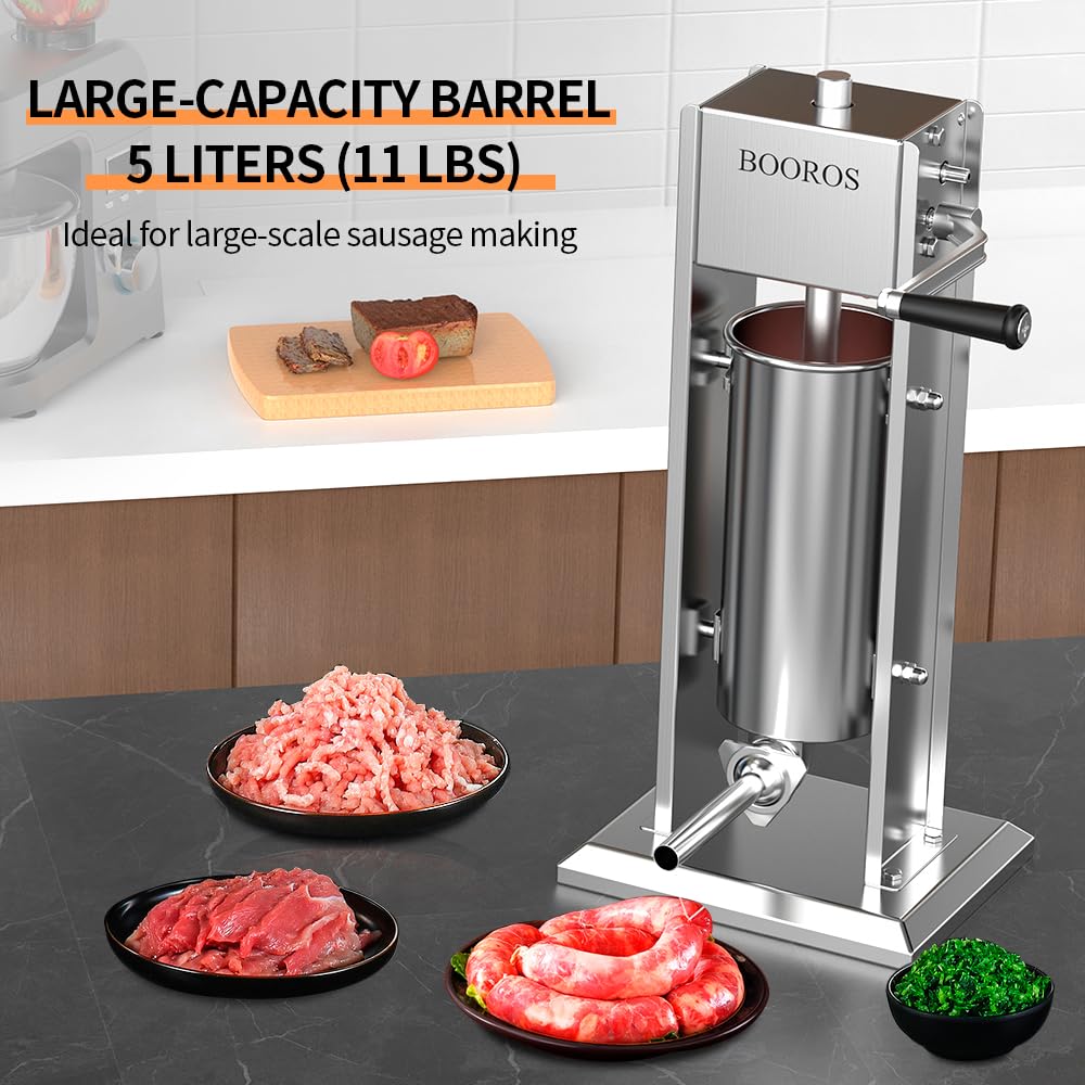 Manual Sausage Stuffer, 11Lbs/5L Meat Stuffer, 4 Stuffing Tubes I7393
