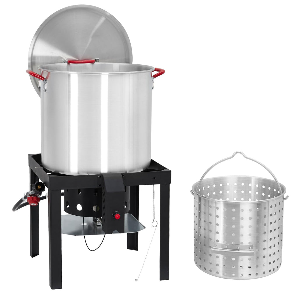 60QT Seafood Boil Pot with Strainer Basket and Propane Burner Stove U454991