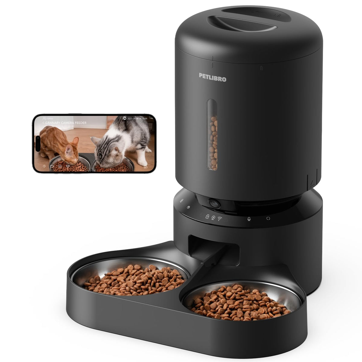 Automatic Cat Feeder with Camera, 1080P HD Video, 5G WiFi, 2-Way Audio, Dual Tray, Black 5L R991