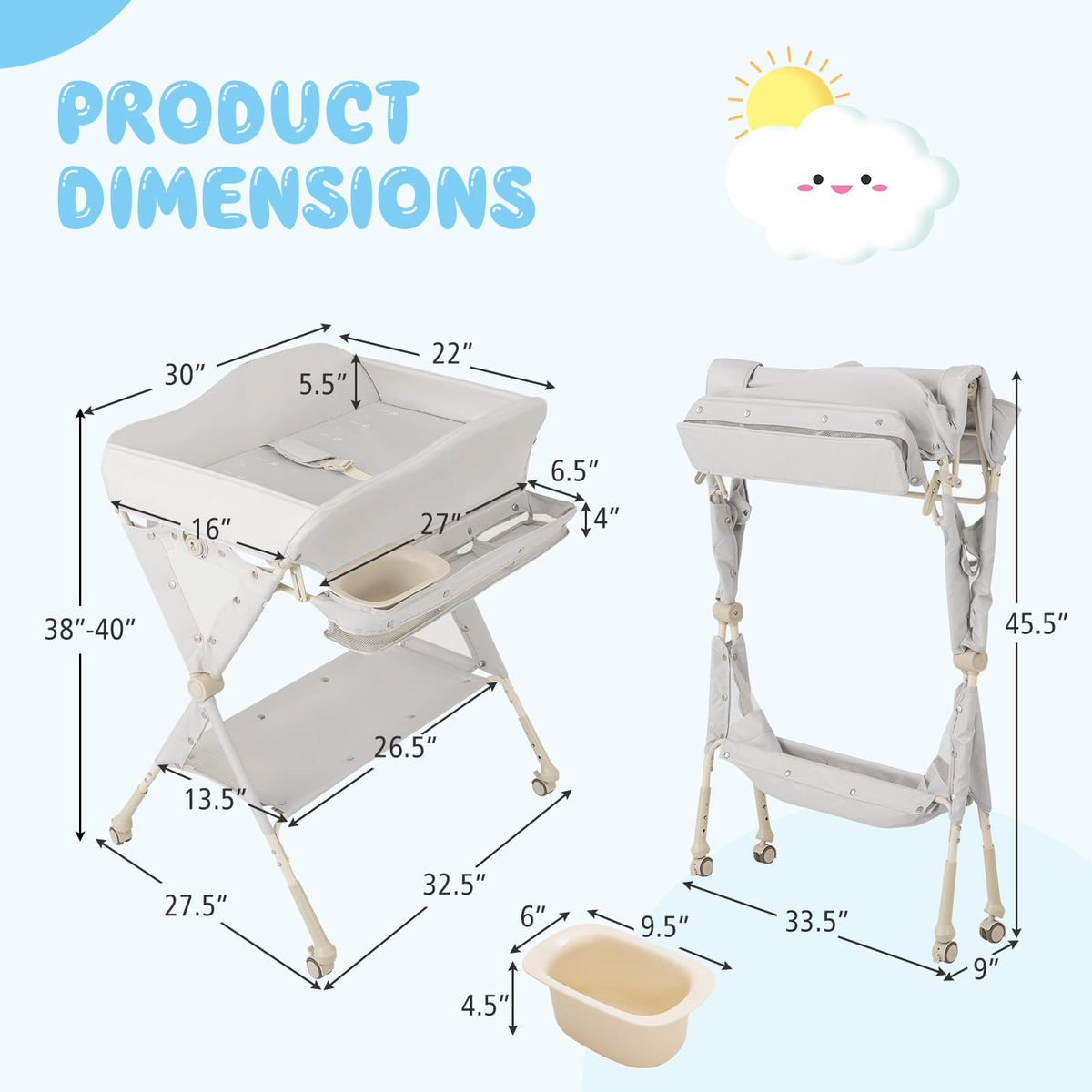Portable Foldable Baby Changing Table with Wheels Y66875