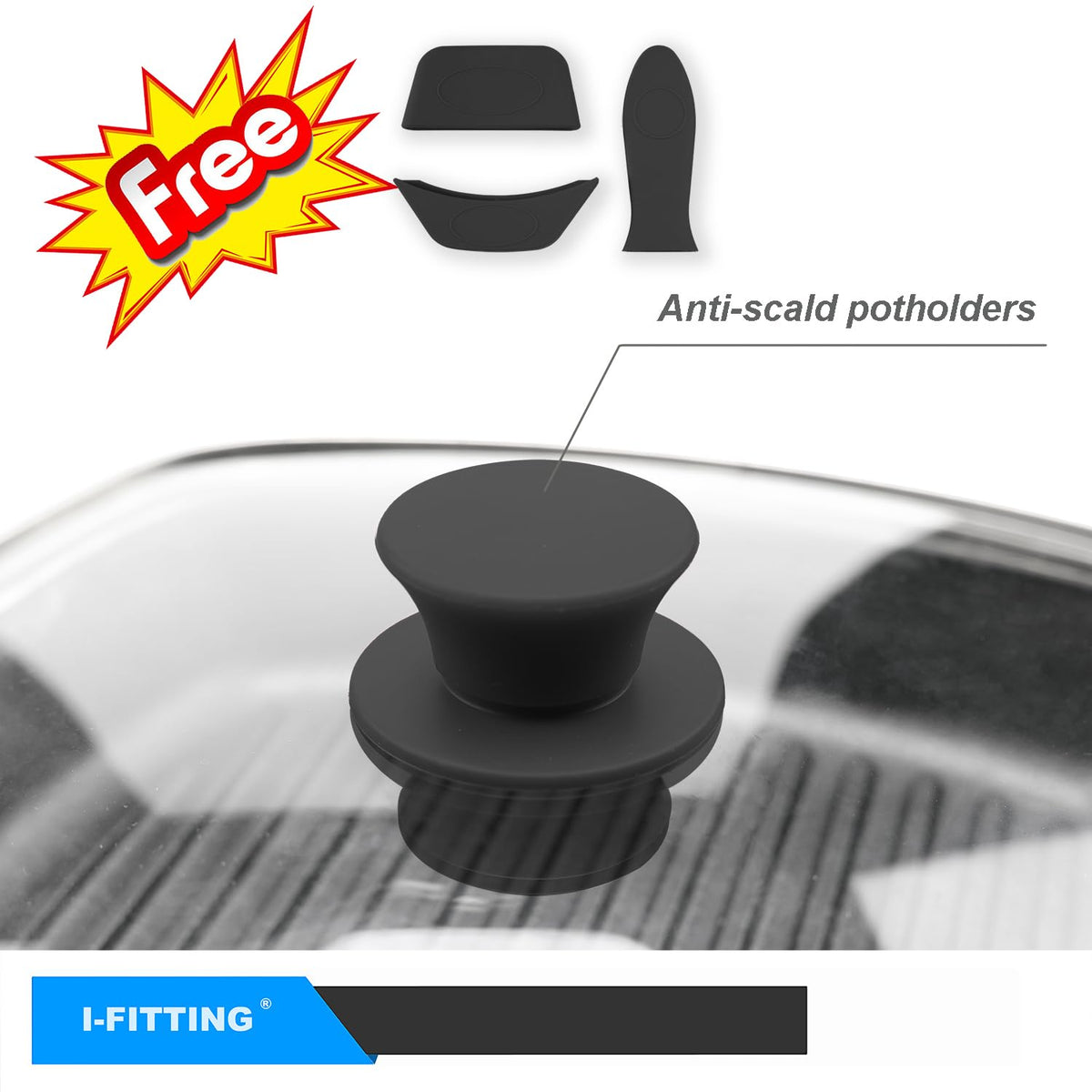 10.5 Inch Vented Square Glass Lid with Silicone Knob F968483