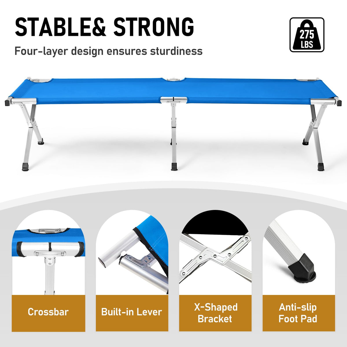 Folding Camping Cot with Carry Bag, Blue L663