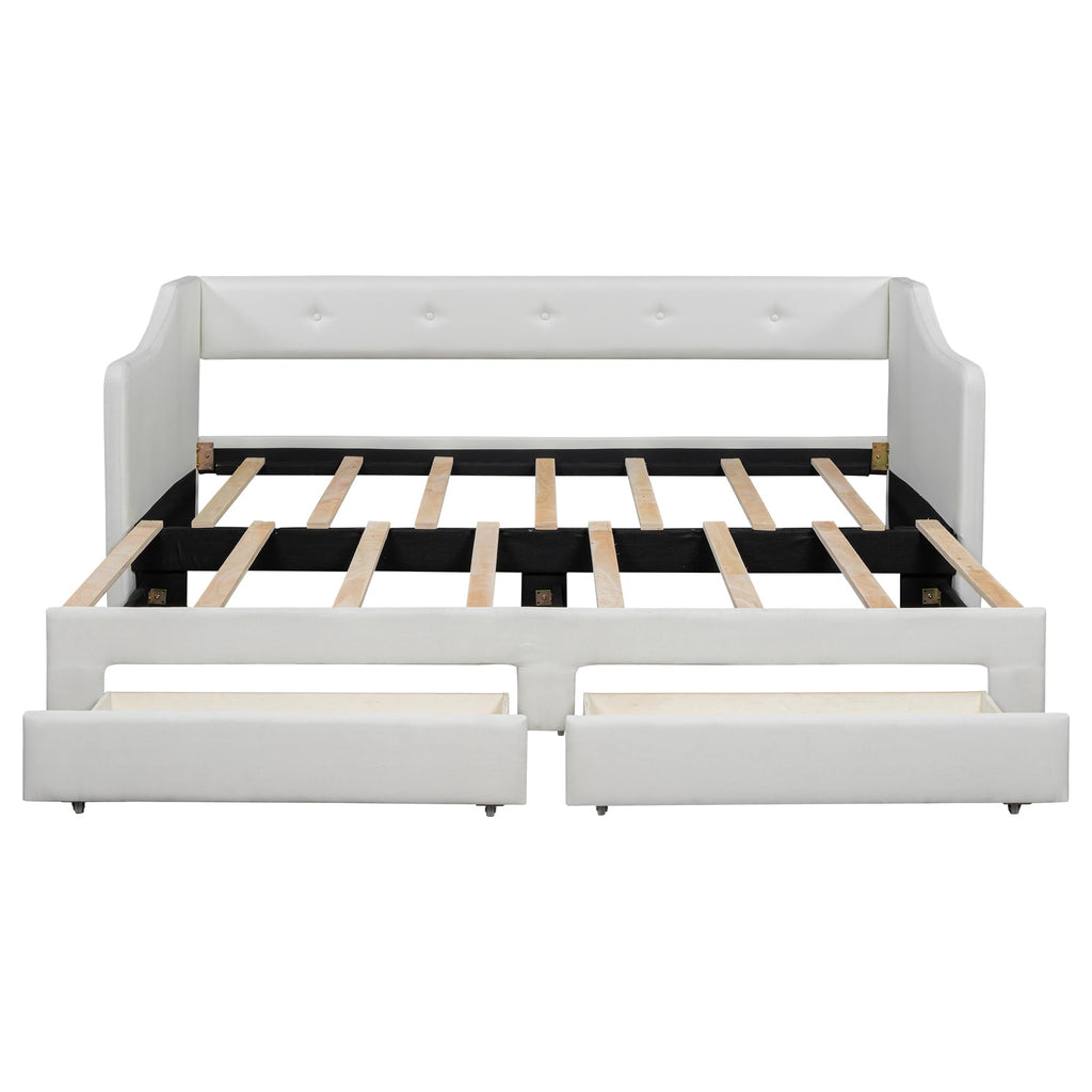 Beige Upholstered Daybed with Trundle and Storage Drawers Y420