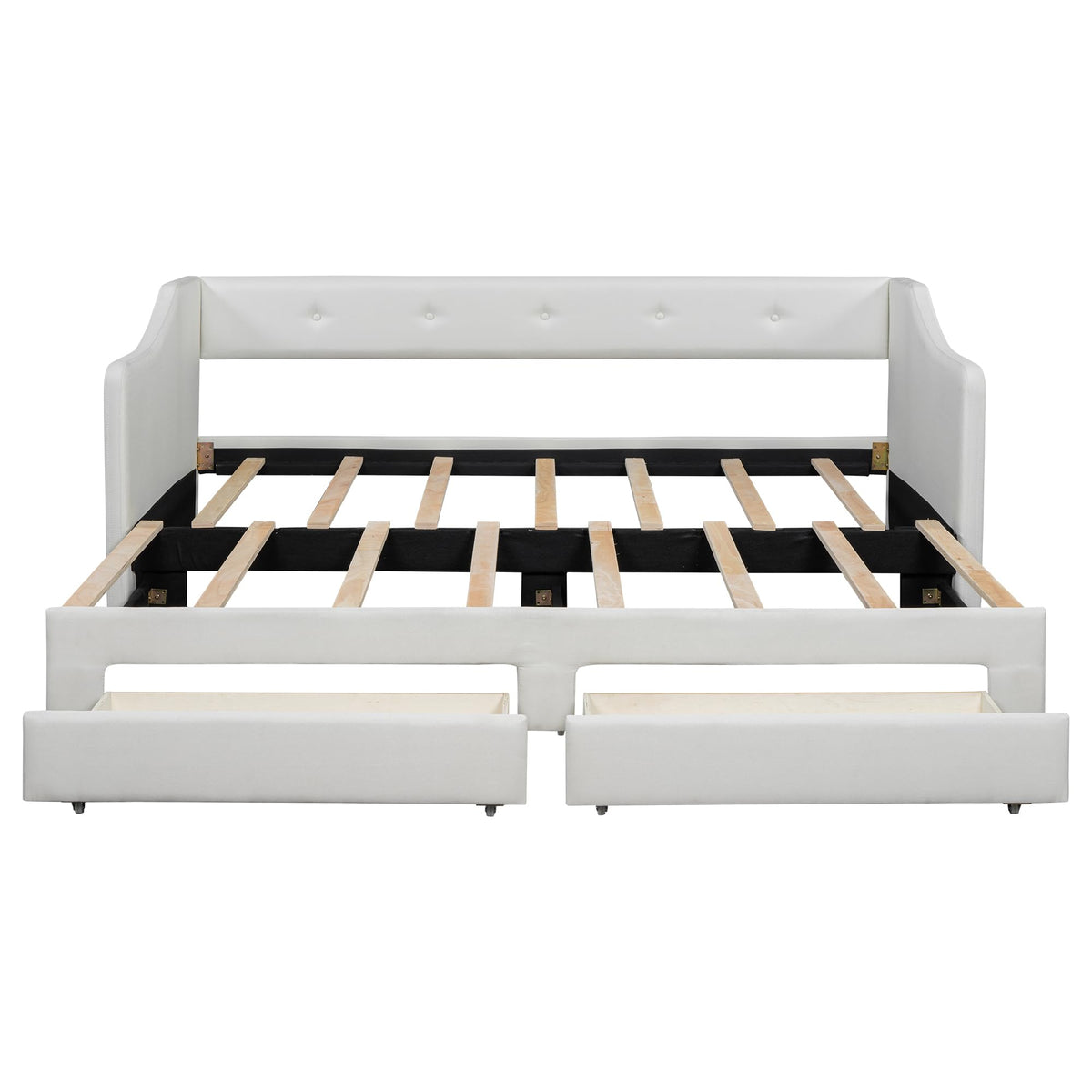 Beige Upholstered Daybed with Trundle and Storage Drawers Y420