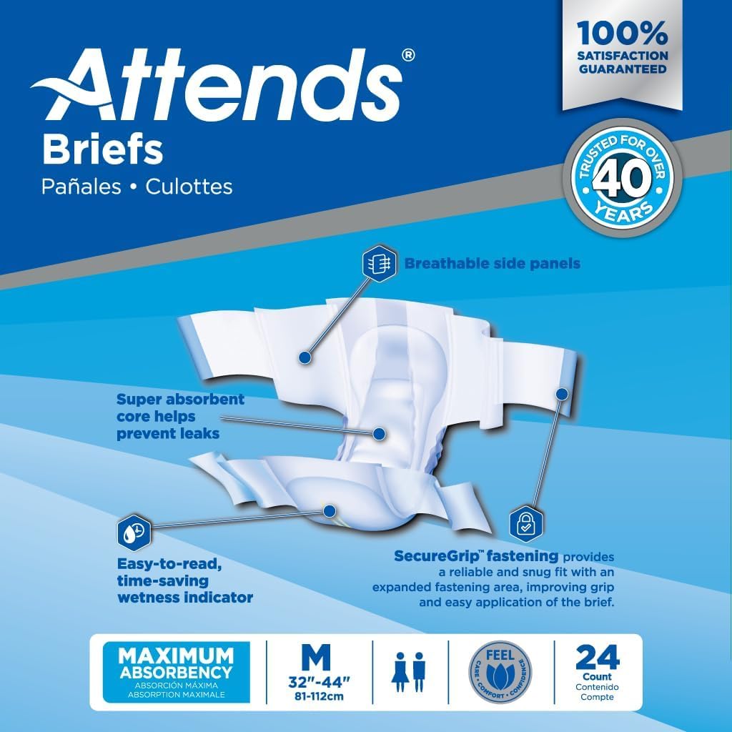 Adult Incontinence Briefs Medium Maximum Absorbency 24 Ct C4771