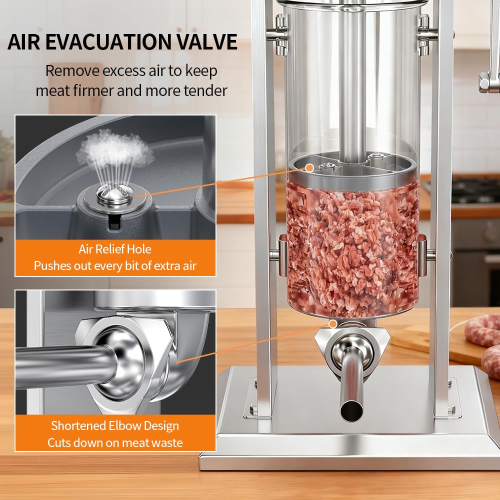 Manual Sausage Stuffer, 11Lbs/5L Meat Stuffer, 4 Stuffing Tubes I7393