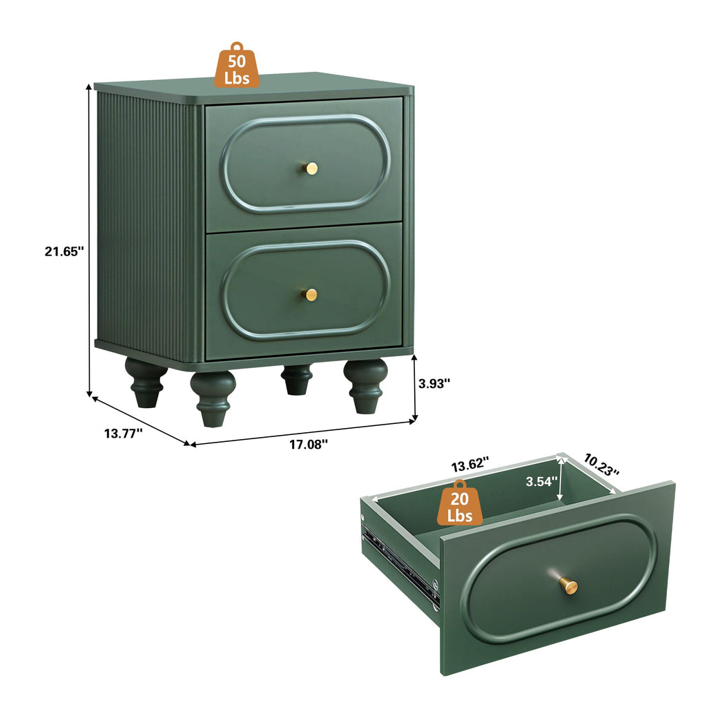 2 Drawer Fluted Nightstand Set of 2 Green K508153