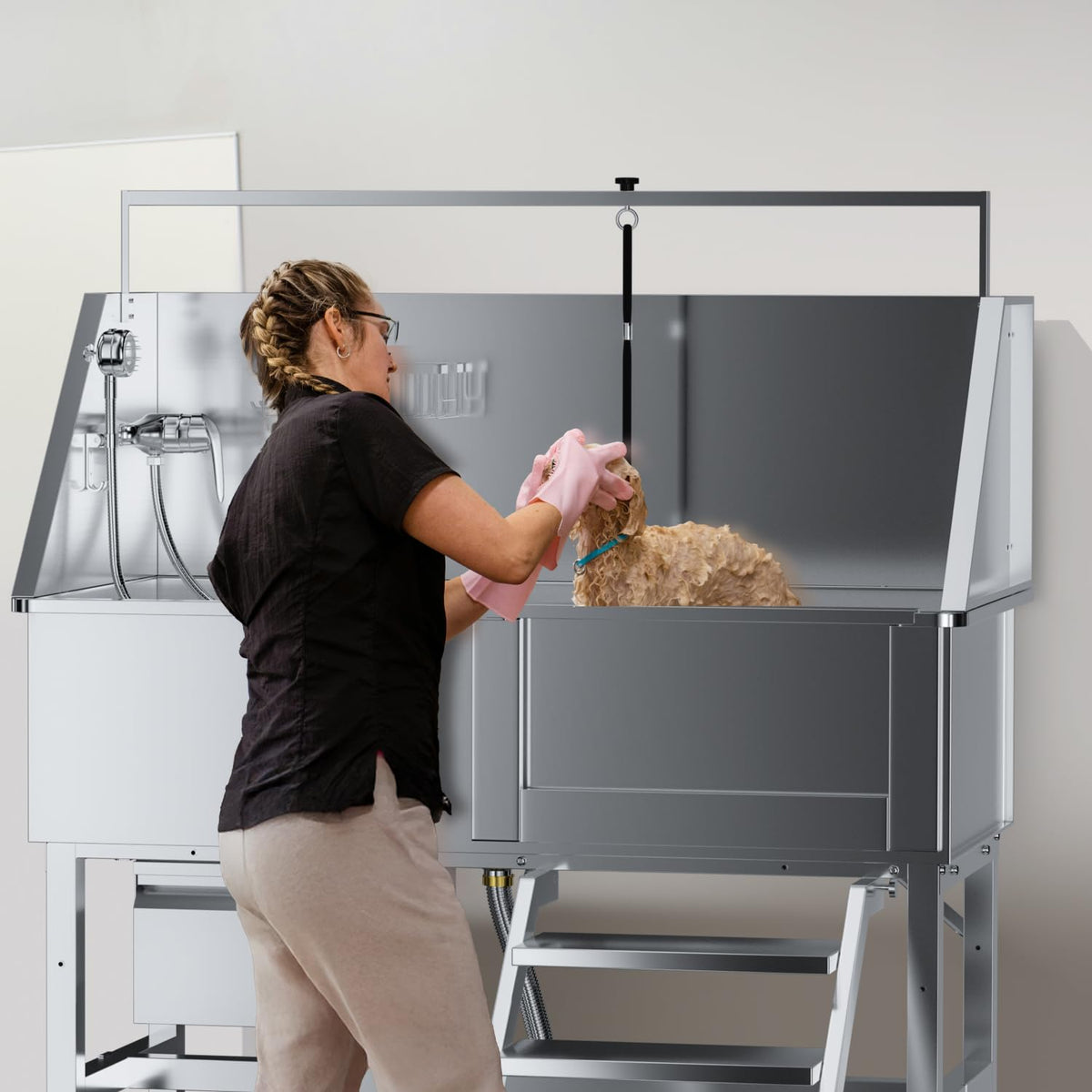 46" Stainless Steel Dog Washing Station with Storage Drawer I150899