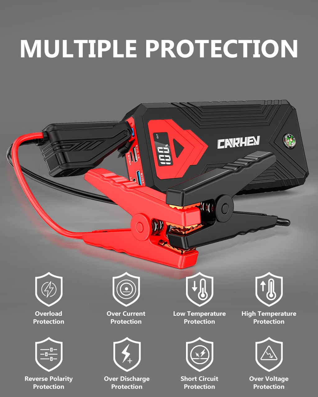 3000A 24000mAh 12V Jump Starter with LED Light and USB QC 3.0 P20704