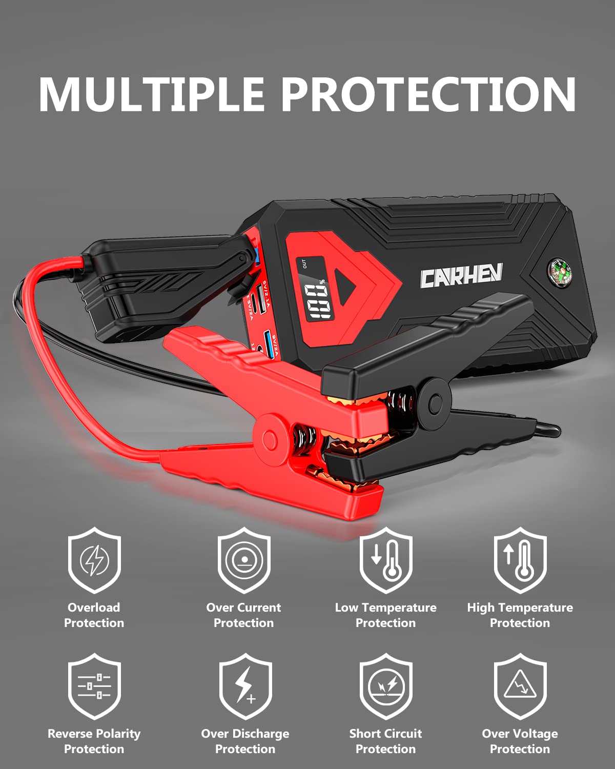 3000A 24000mAh 12V Jump Starter with LED Light and USB QC 3.0 P20704