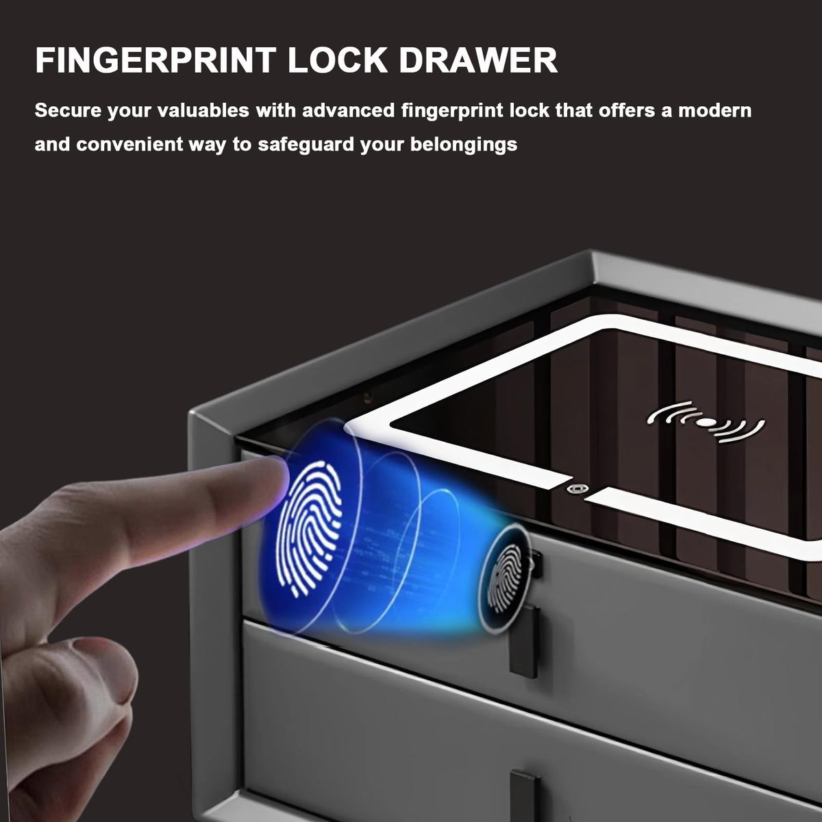 White 3 Drawer Nightstand with Fingerprint Lock and Wireless Charging P55213