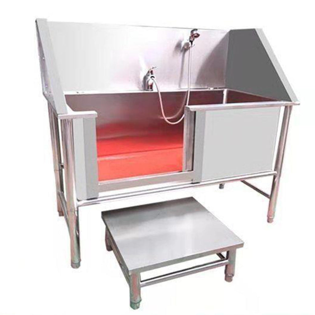 47 Inch Stainless Steel Dog Grooming Tub with Walk-in Stairs L677829